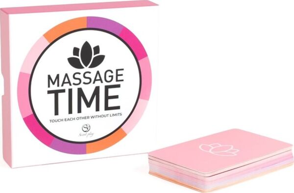 Doos van het massagespel voor koppels Secret Play Massage Time, met de kaarten en de dobbelsteen