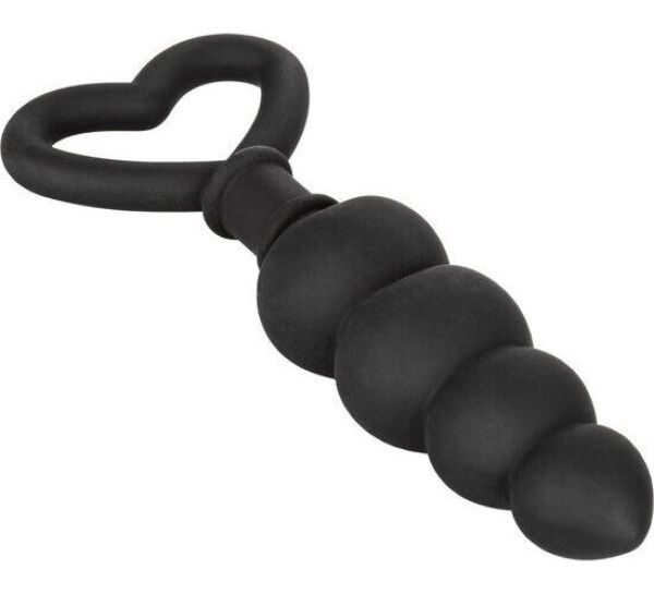 Zwarte CalExotics Silicone Love Probe buttplug met oplopend lichaam en hartvormige ring
