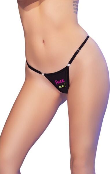 Zwarte string Chilirose CR 4835 met neonprint en zijritsen met strass