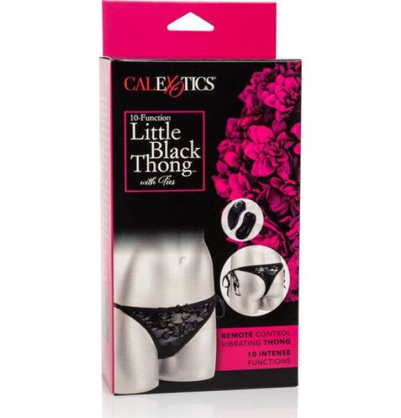 Zwarte kanten vibrerende string CalExotics 10 Function Thong met uitneembare bullet vibrator