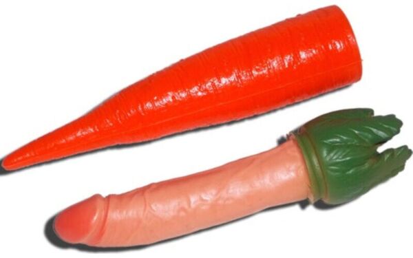 Fopartikel Diablo Picante Penis Carrot, plastic wortel met een verborgen penis