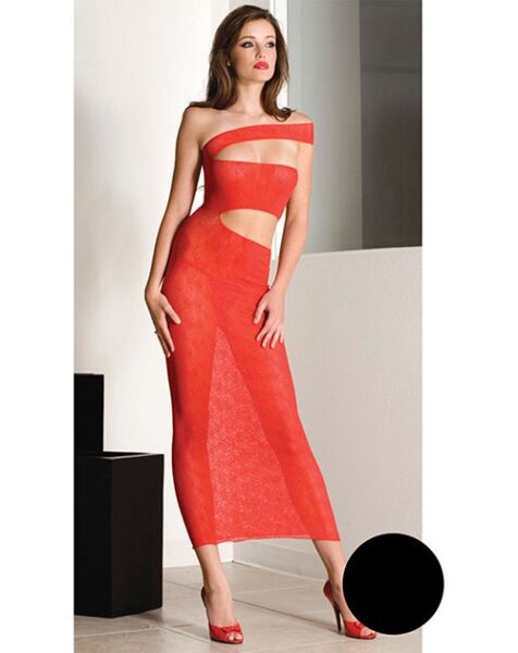 Zwarte lange jurk Music Legs met V-hals
