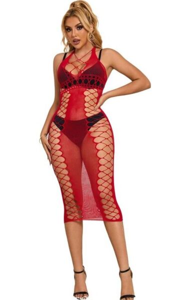 Lange babydoll van net Subblime in het rood