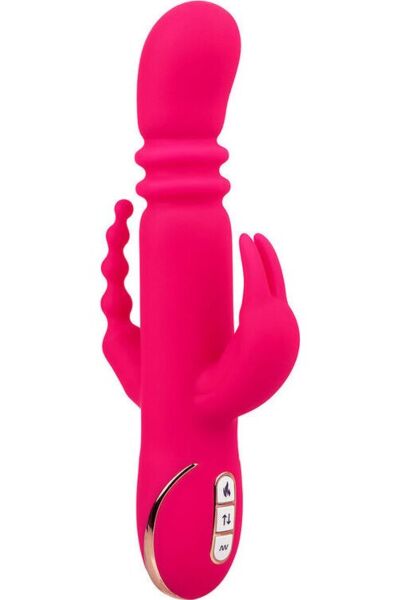 Rabbitvibrator Jack Rabbit Signature Triple Fantasy van CalExotics, in roze, met schacht, oortjes en staart