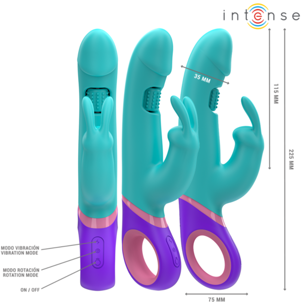 Blauwe Intense MONICA rabbit vibrator met roterende G-spotstimulator