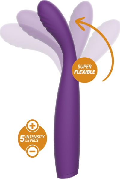Flexibele vibrator Rewolution Rewostim van siliconen, met handvat en gebogen punt