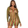 Minivestido Leg Avenue met Rasta netstof en lange mouwen