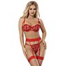 Sexy lingerie set SUBBLIME HEART PRINT BRA + THONG + GARTER BELT