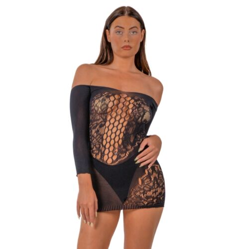 Lingerie Lace Off the Shoulder Mini Jurk met kant