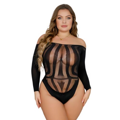 Bodysuit Lace Plus Size Long Sleeved met Open Rug