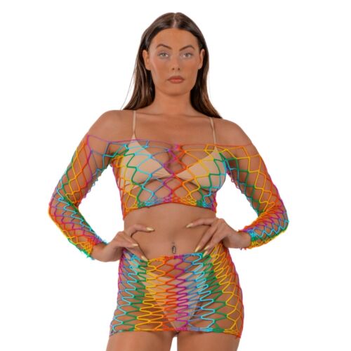 Lingerie Lace Rainbow Crop Top en Rok Set