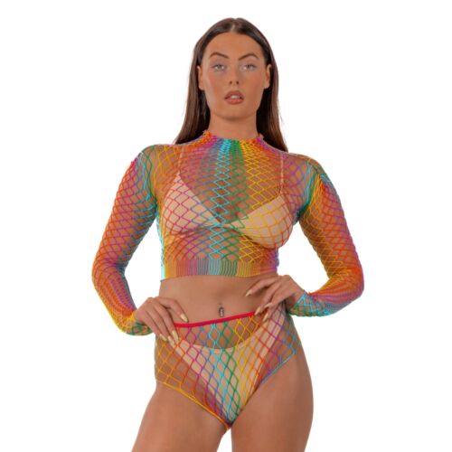 Lingerie Set Lace Rainbow Fence Net Crop Top en Bottoms