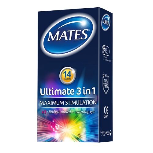 Condoom Mates Ultimate 3 in 1 met Verwarmende Glijmiddel