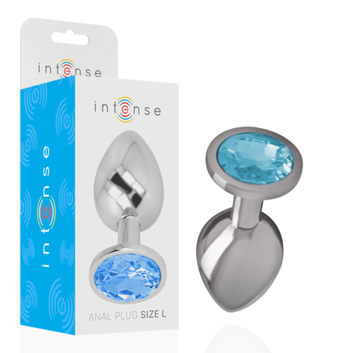 Anaal Plug INTENSE Aluminium met Blauwe Kristallen Maat L