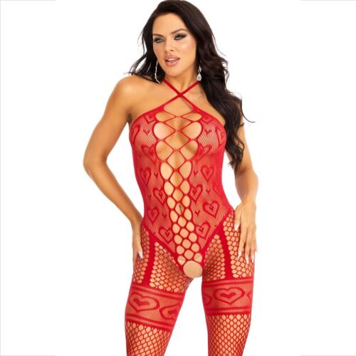 Bodystocking Leg Avenue met halsband en hartjes