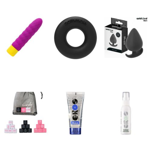 Basisset seksspeeltjes met bullet, ring, buttplug en dobbelstenen
