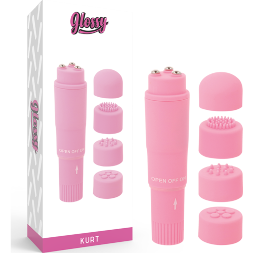 Mini vibrator GLOSSY Kurt met 4 verwisselbare koppen