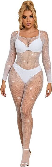 Bodystocking SUBBLIME Wit Lange Mouwen Diamanten