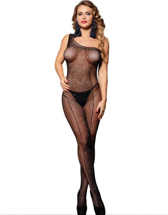 Bodystocking SUBBLIME One Shoulder met Diamanten