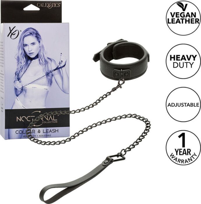 CALEXOTICS Nocturnal verstelbare leren halsband met riem