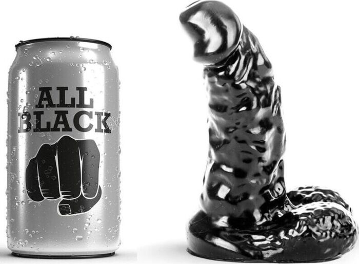 Dildo ALL BLACK 13 CM | Kort en geribbeld ontwerp