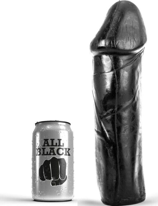 Dildo ALL BLACK Dong 28 cm zonder testikels