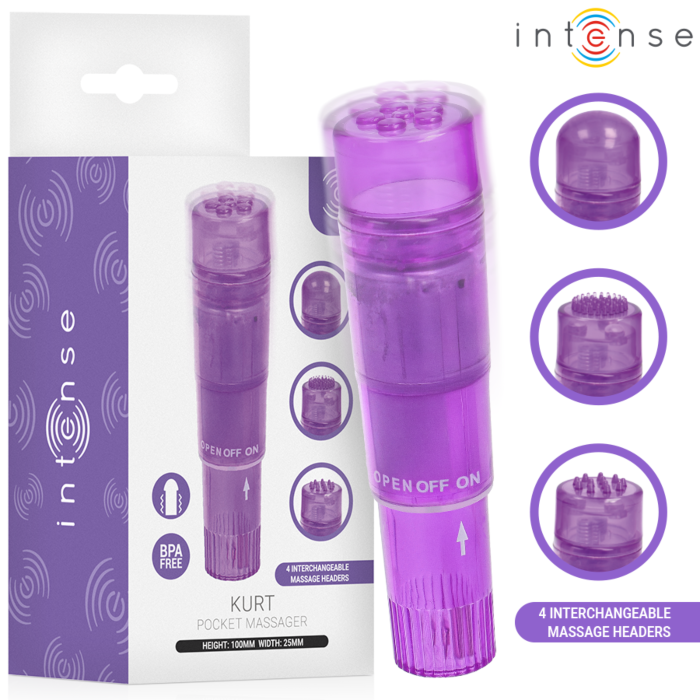 Mini-massager INTENSE FUN TOYS Kurt met 4 verwisselbare opzetstukken paars