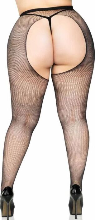 Leg avenue pantys de rejilla con abertura en la entrepierna plus