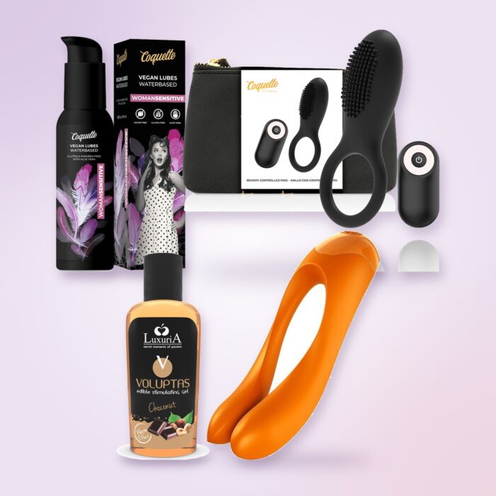 Premium set voor koppels met vibrerende ring en vingervibrator Premium set voor koppels met vibrerende ring en vingervibrator