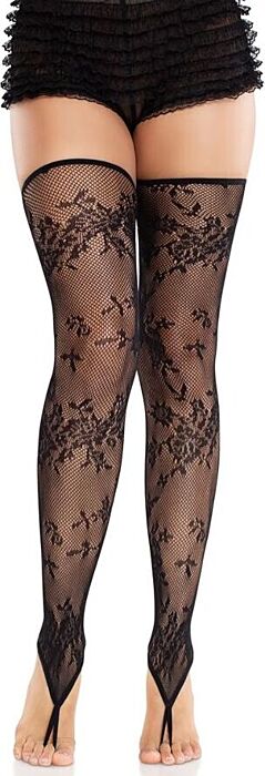 Medias Leg Avenue Floral Zwart - Elegante en Lace