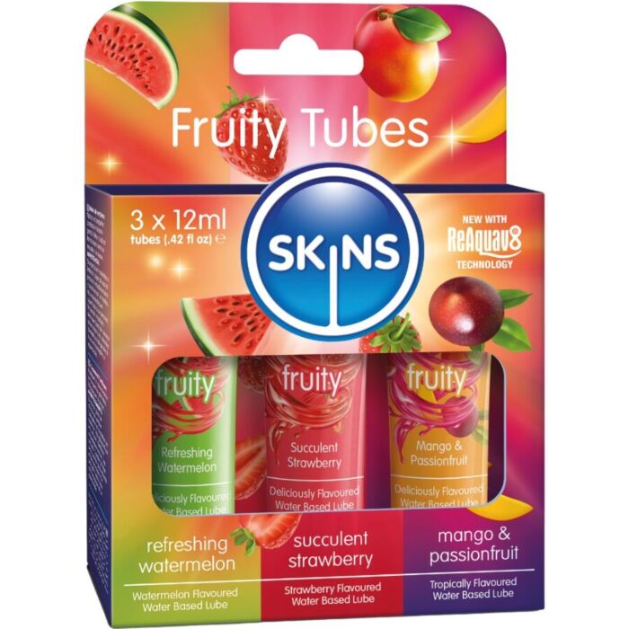Glijmiddel SKINS Fruity Lubes Kit met 3 smaken Glijmiddel SKINS Fruity Lubes Kit met 3 smaken