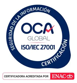 OCA-certificeringsmerk voor ISO/IEC 27001, geaccrediteerd door ENAC